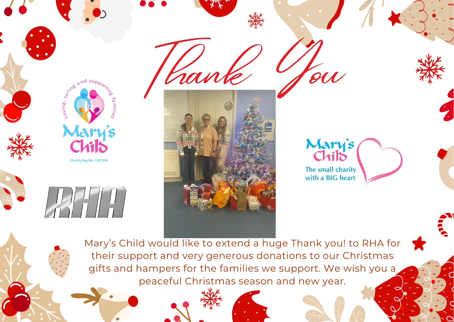 thank you message to the RHA for their support and donations